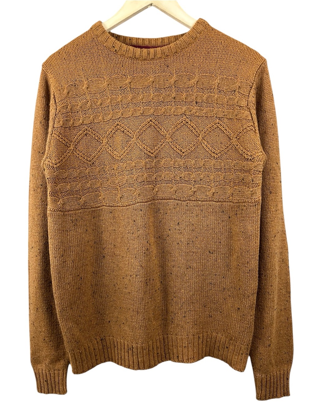Burnside Cable Knit Speckled Crewneck Sweater Brown Size Medium